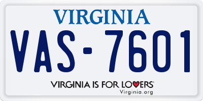 VA license plate VAS7601