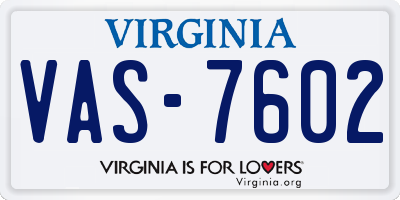 VA license plate VAS7602