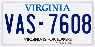 VA license plate VAS7608