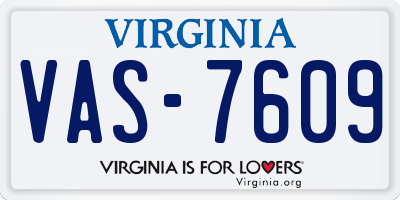 VA license plate VAS7609