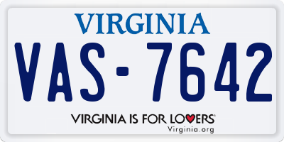 VA license plate VAS7642