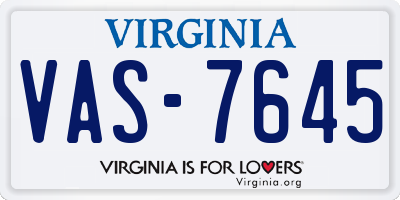 VA license plate VAS7645