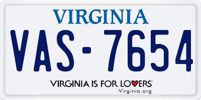 VA license plate VAS7654