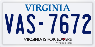 VA license plate VAS7672