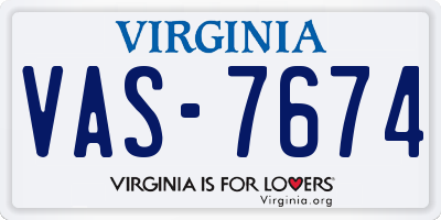 VA license plate VAS7674