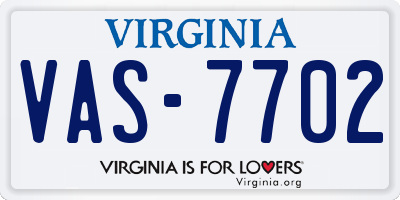 VA license plate VAS7702