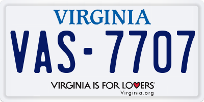 VA license plate VAS7707