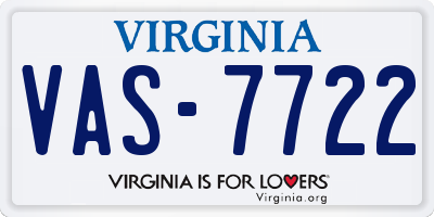 VA license plate VAS7722