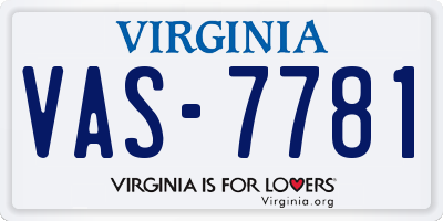 VA license plate VAS7781