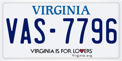 VA license plate VAS7796