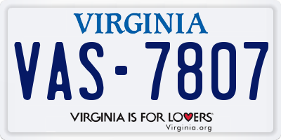 VA license plate VAS7807