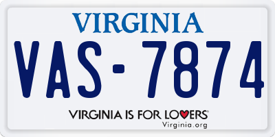 VA license plate VAS7874