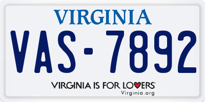 VA license plate VAS7892