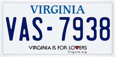 VA license plate VAS7938