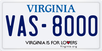 VA license plate VAS8000