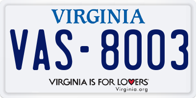 VA license plate VAS8003