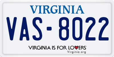 VA license plate VAS8022