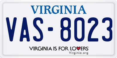 VA license plate VAS8023