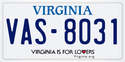VA license plate VAS8031