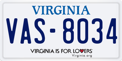 VA license plate VAS8034