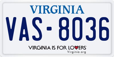 VA license plate VAS8036
