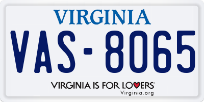 VA license plate VAS8065