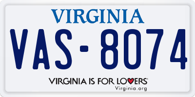 VA license plate VAS8074