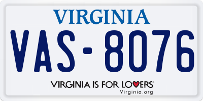 VA license plate VAS8076