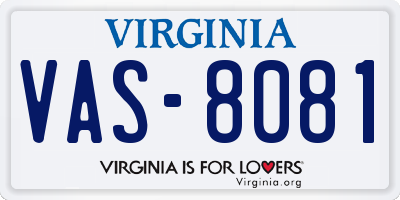 VA license plate VAS8081