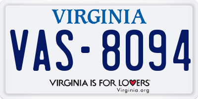 VA license plate VAS8094