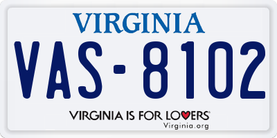 VA license plate VAS8102