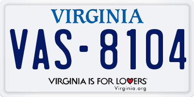 VA license plate VAS8104