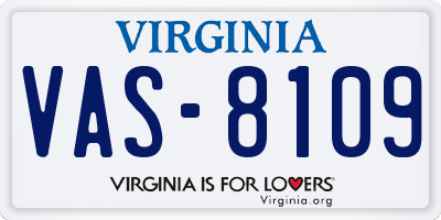 VA license plate VAS8109
