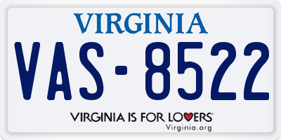 VA license plate VAS8522