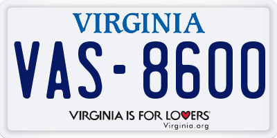 VA license plate VAS8600