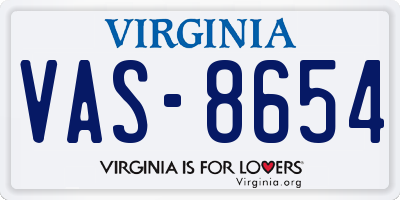VA license plate VAS8654