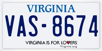 VA license plate VAS8674