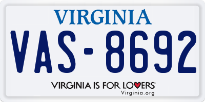 VA license plate VAS8692