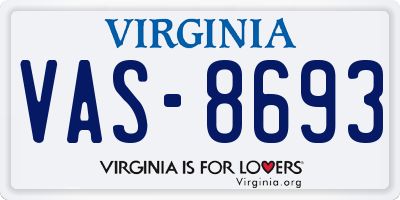 VA license plate VAS8693