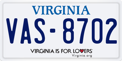 VA license plate VAS8702