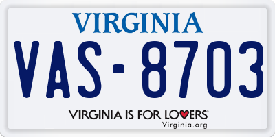 VA license plate VAS8703