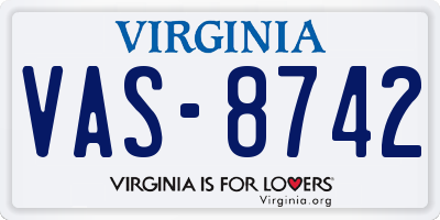 VA license plate VAS8742