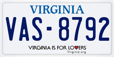 VA license plate VAS8792