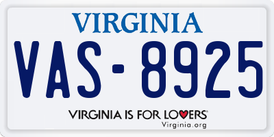 VA license plate VAS8925