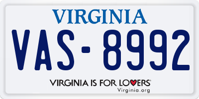 VA license plate VAS8992