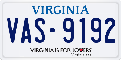 VA license plate VAS9192