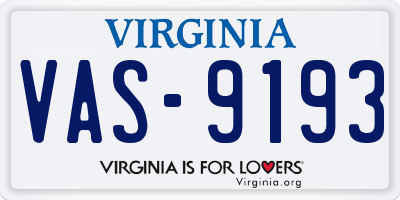 VA license plate VAS9193