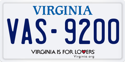 VA license plate VAS9200