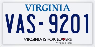 VA license plate VAS9201