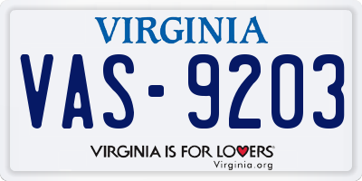 VA license plate VAS9203